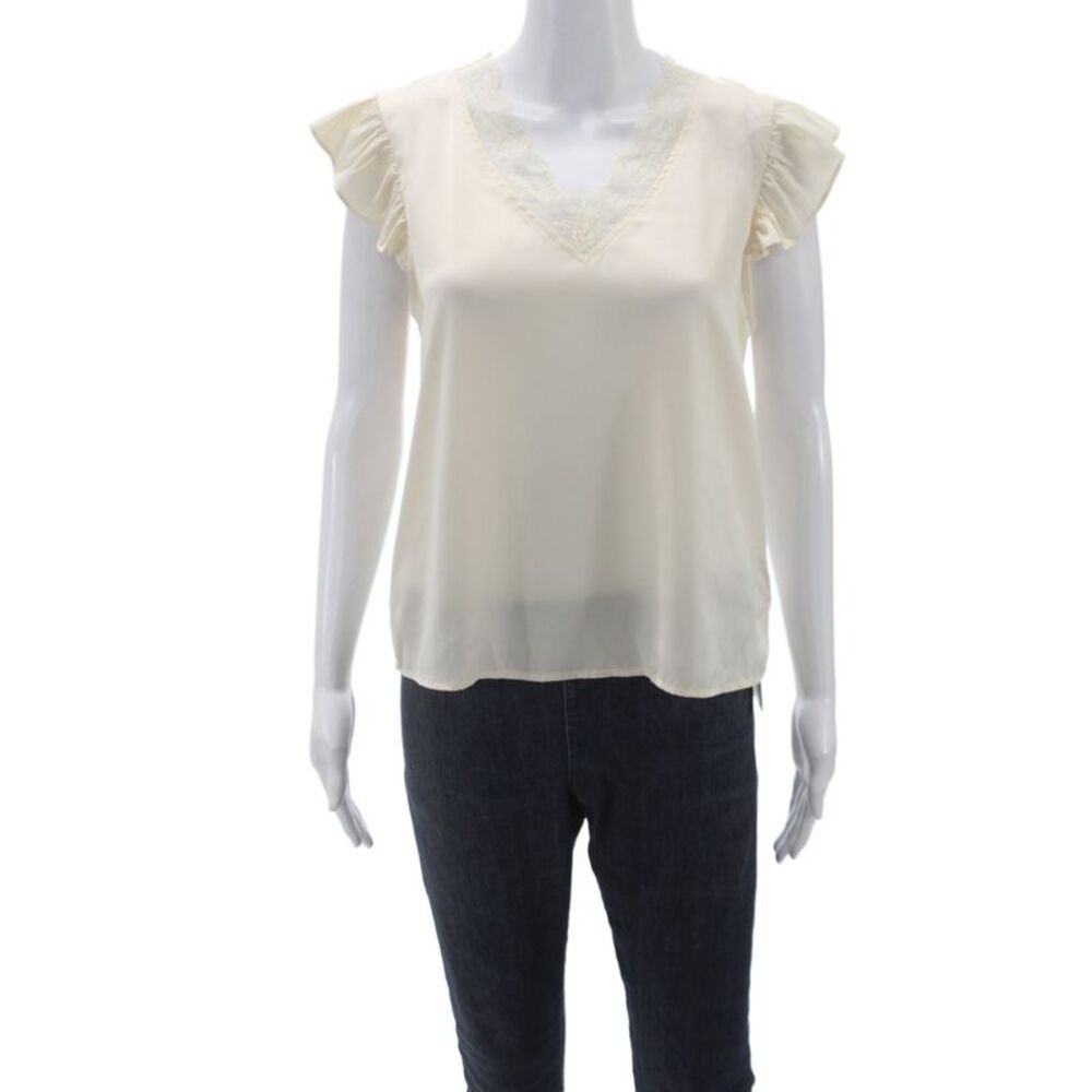 Robertson + Rodeo Women Ivory V-Neck Short Sleeve Basic Blouse Pullover Size S